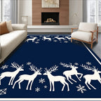 Winter Deer Snowflake Navy Blue Rug