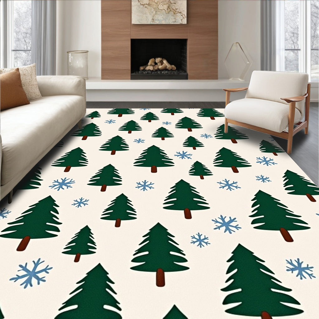 Festive Forest Trees Snowflakes Rug