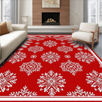 Crimson White Snowflake Floral Border Rug