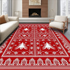 Crimson Christmas Tree Snowflake Medallion Rug