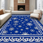 Royal Blue Snowflake Music Notes Rug