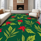Crimson Floral Holly Garland Rug