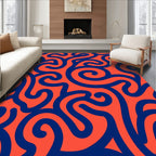 Coral Abstract Swirl Navy Lines Rug