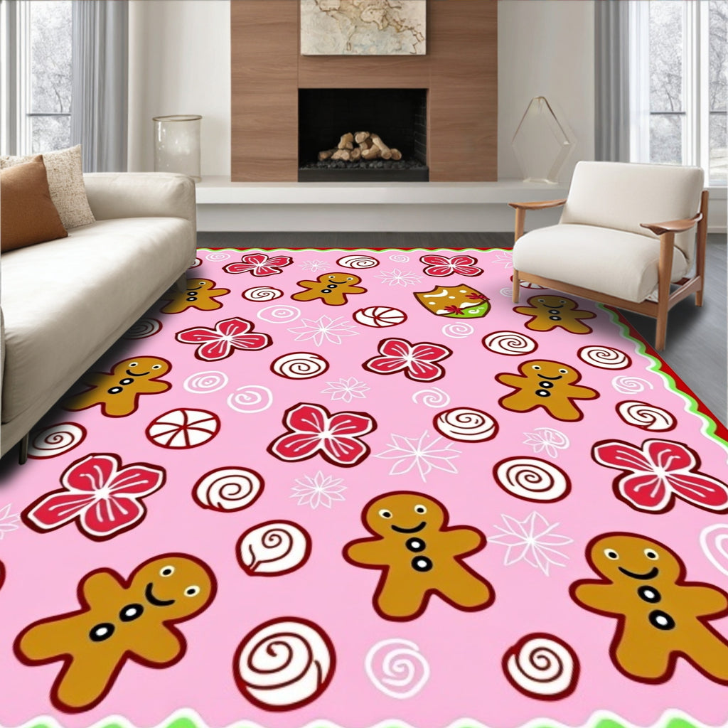 Pink Gingerbread Cookie Flower Swirl Rug