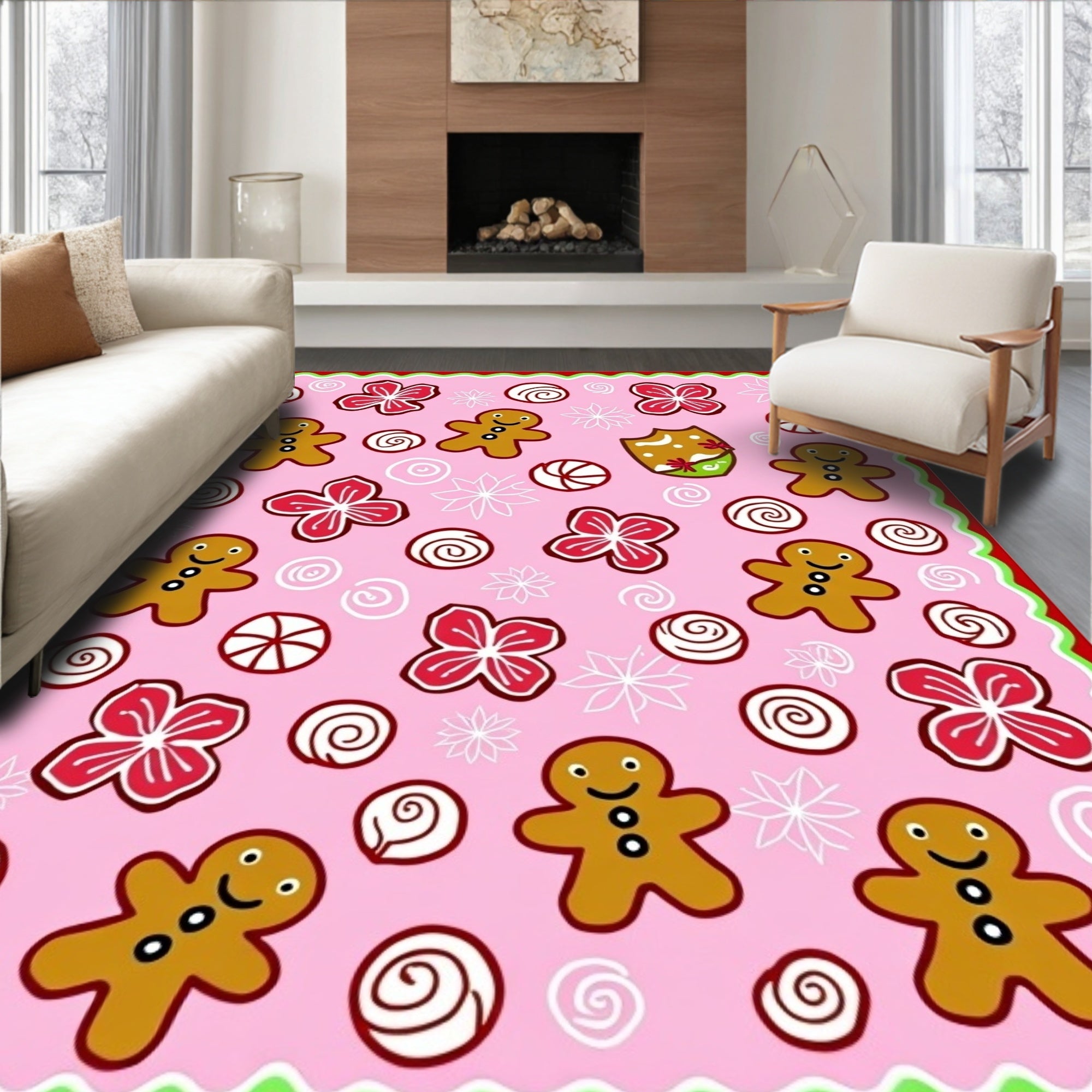 Pink Gingerbread Cookie Flower Swirl Rug