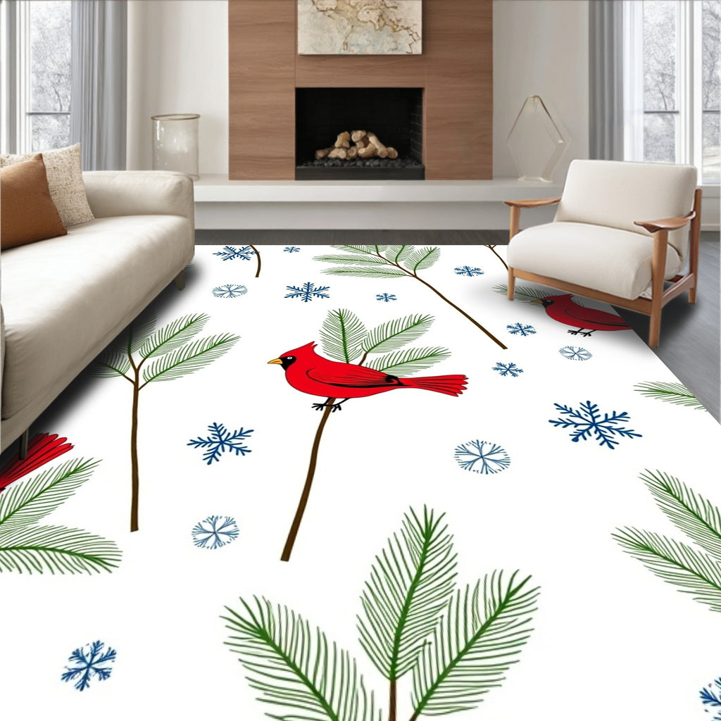 Red Cardinal Winter Bird Snowflakes Rug