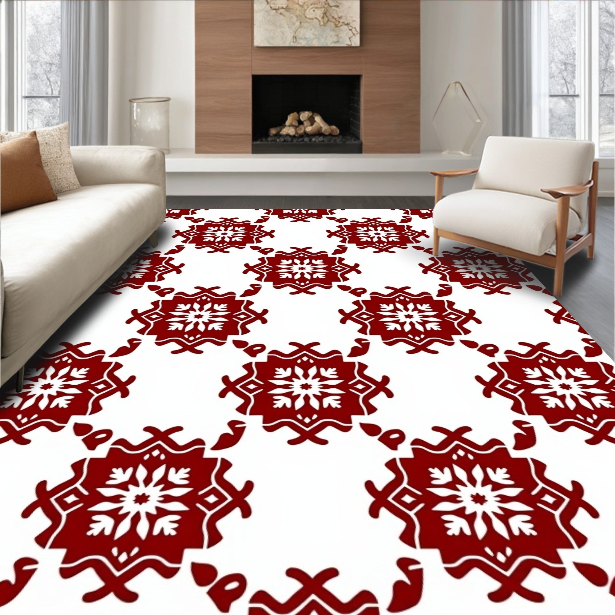 Classic Red Starburst Repeat Rug