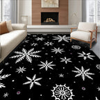 Black White Snowflake Winter Scene Rug