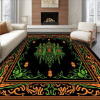Gothic Green Haunted House Orange Border Rug