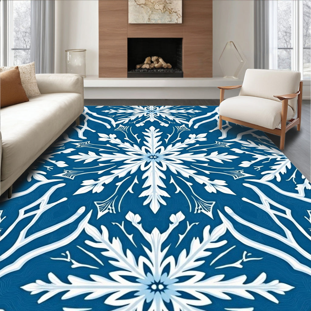 Deep Blue White Floral Medallion Rug