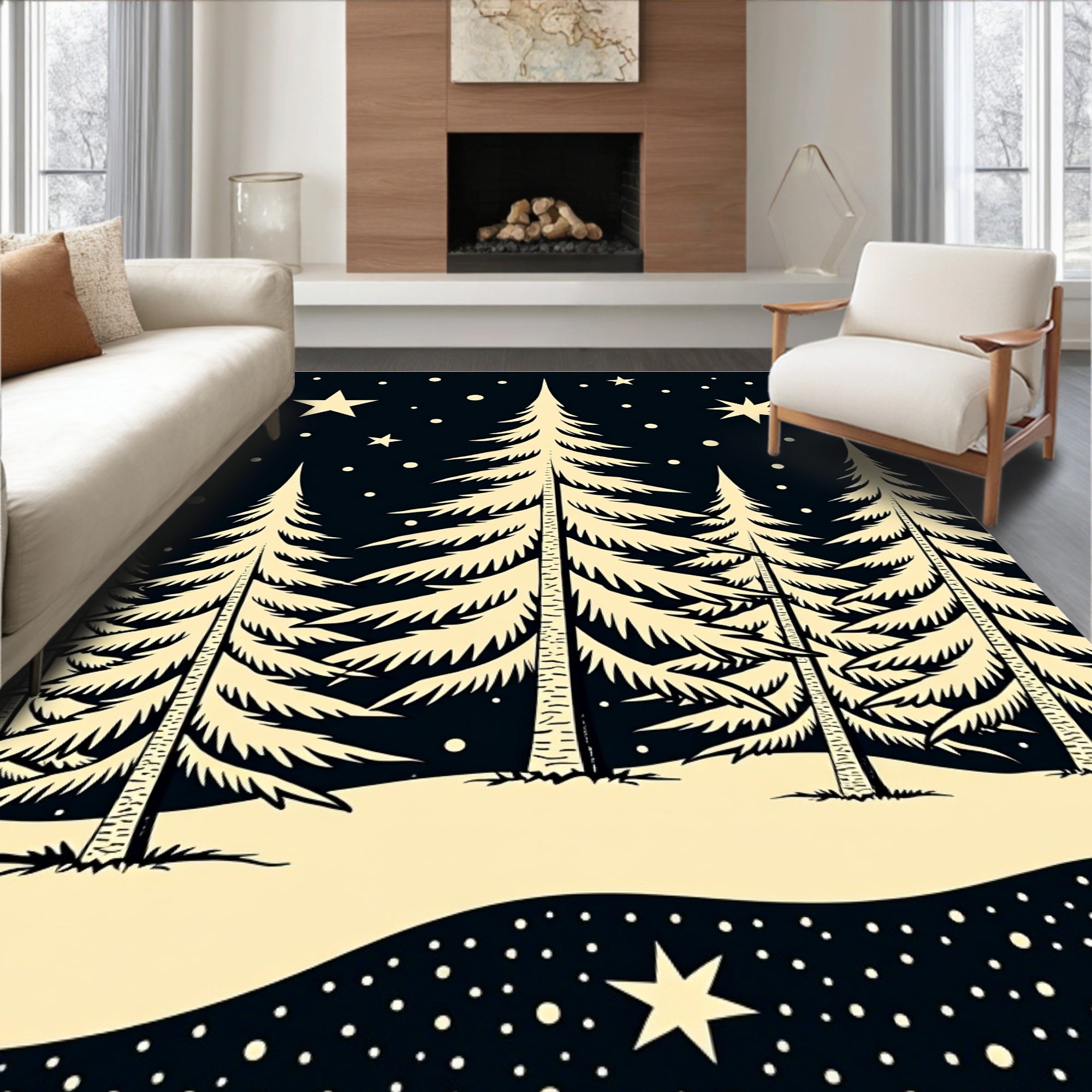 Winter Forest Stars Nightscape Rug