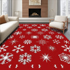 White Snowflakes Red Background Rug