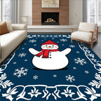 Charming Snowman Red Hat Snowflakes Border Rug