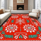 Vibrant Red Snowflake Medallion Arrangement Rug