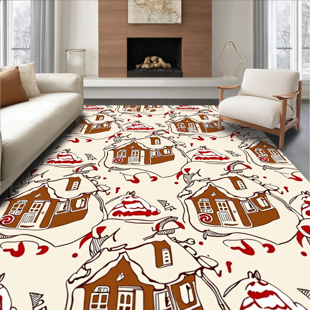 Whimsical Gingerbread Houses Red Detail Rug