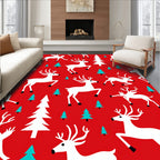 Red White Aqua Reindeer Christmas Trees Rug
