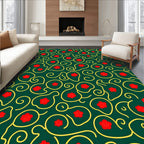Emerald Red Flower Swirls Rug