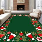 Whimsical Red Ribbon Christmas Hat Border Rug