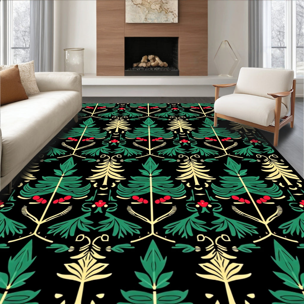 Festive Green Red Pine Forest Rug