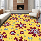 Crimson White Snowflake Collage Yellow Rug