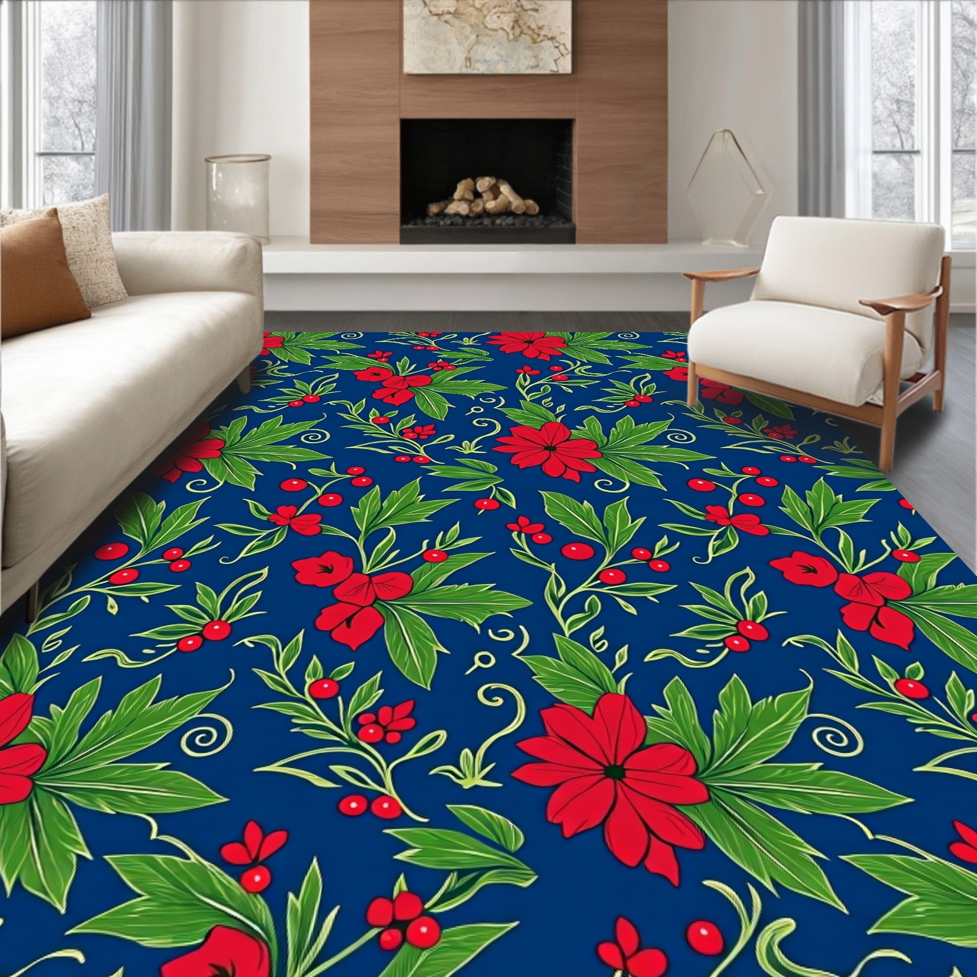 Charming Red Berry Floral Vine Rug