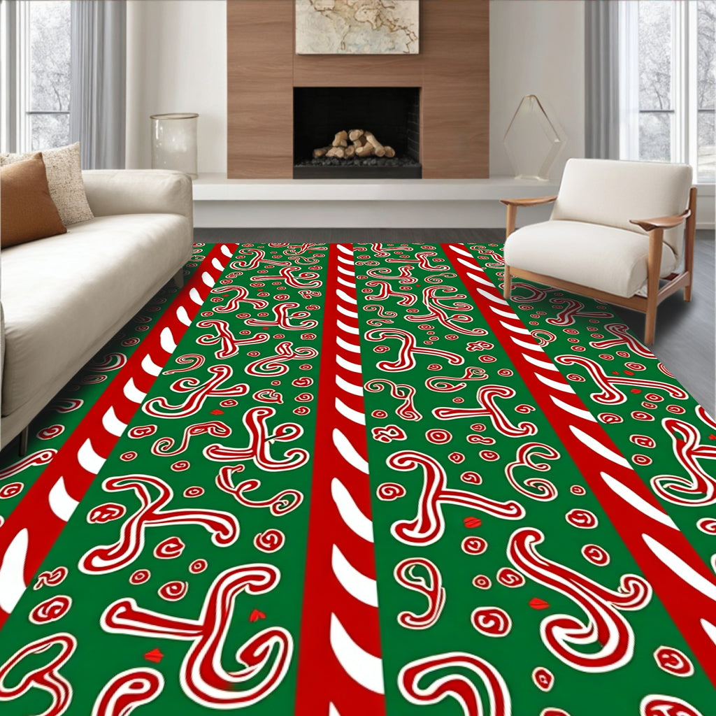 Red White Green Candy Cane Swirls Rug