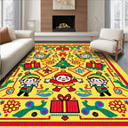 Festive Yellow Elves Christmas Tree Gifts Rug