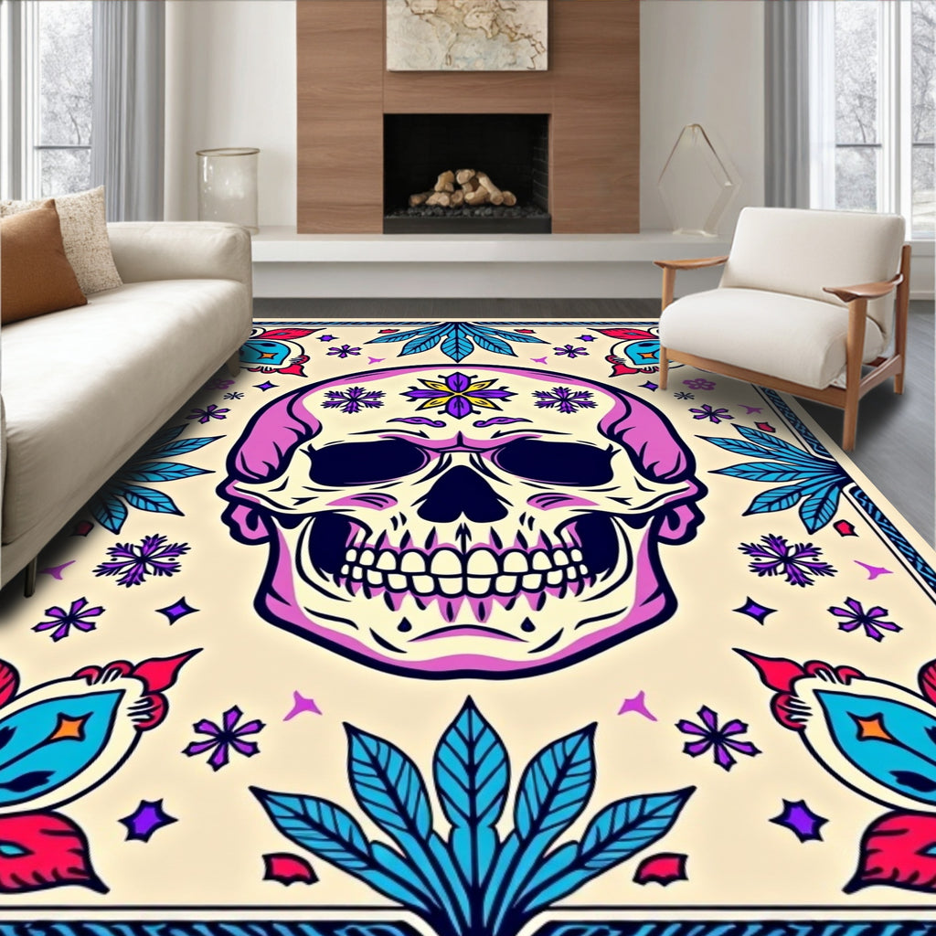 Vibrant Skull Floral Medallion Rug