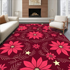 Crimson Floral Poinsettia Star Arrangement Rug