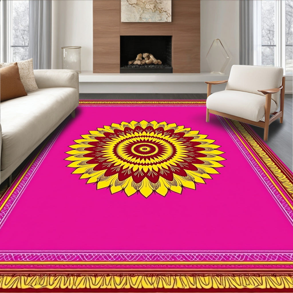 Vibrant Fuchsia Sunflower Mandala Rug