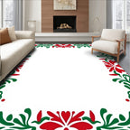 Folkloric Red Green Floral Border Rug