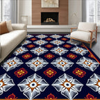 Indigo White Floral Diamond Medallion Rug