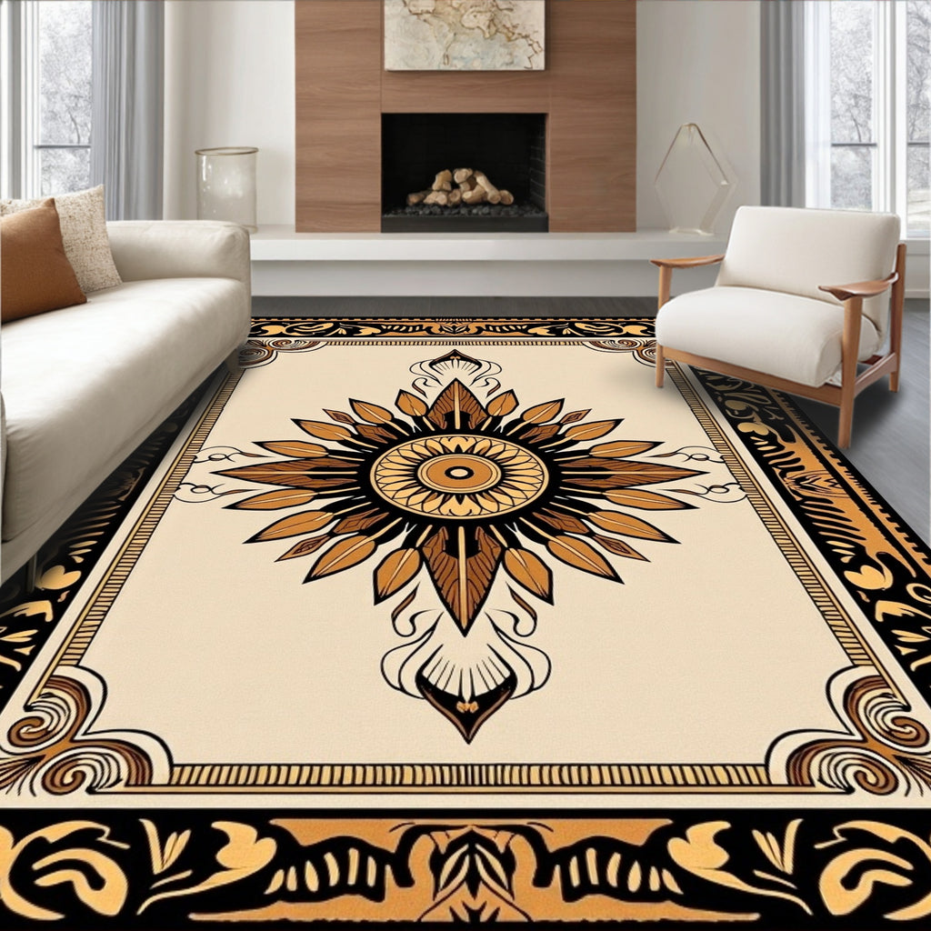Classic Gold and Black Sunburst Medallion Rug