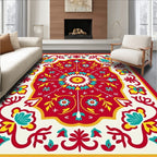 Vibrant Red Floral Medallion Rug