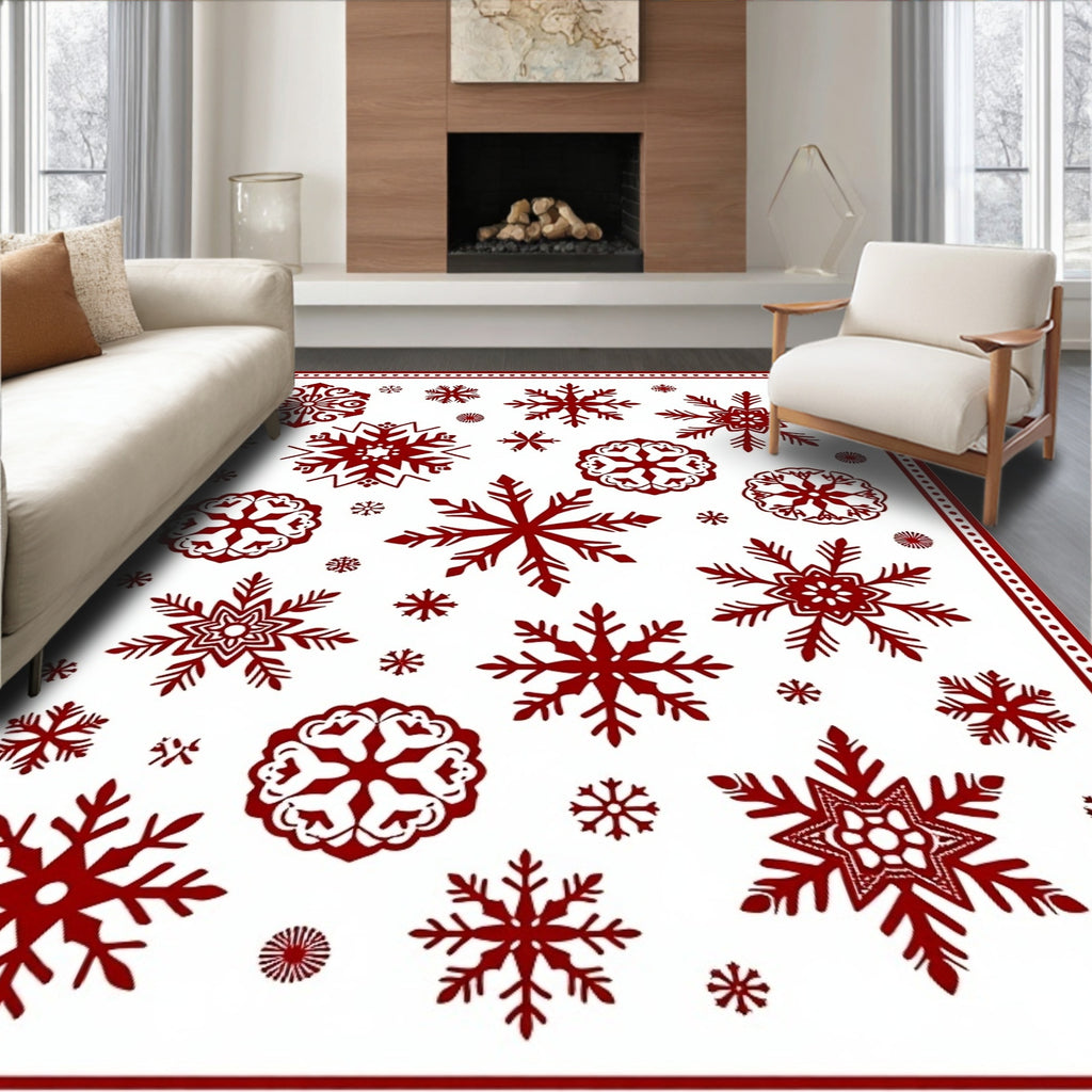 Deep Red Snowflake Scatter Rug