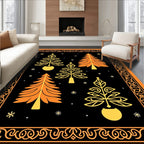 Orange Black Christmas Tree Border Rug