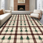 Cream Burgundy Plaid Pine Tree Rug