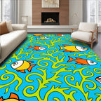 Whimsical Blue Orange Fish Seaweed Rug