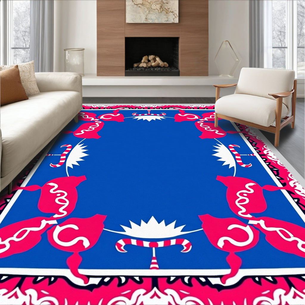 Bold Red Pink Blue Floral Medallions Rug