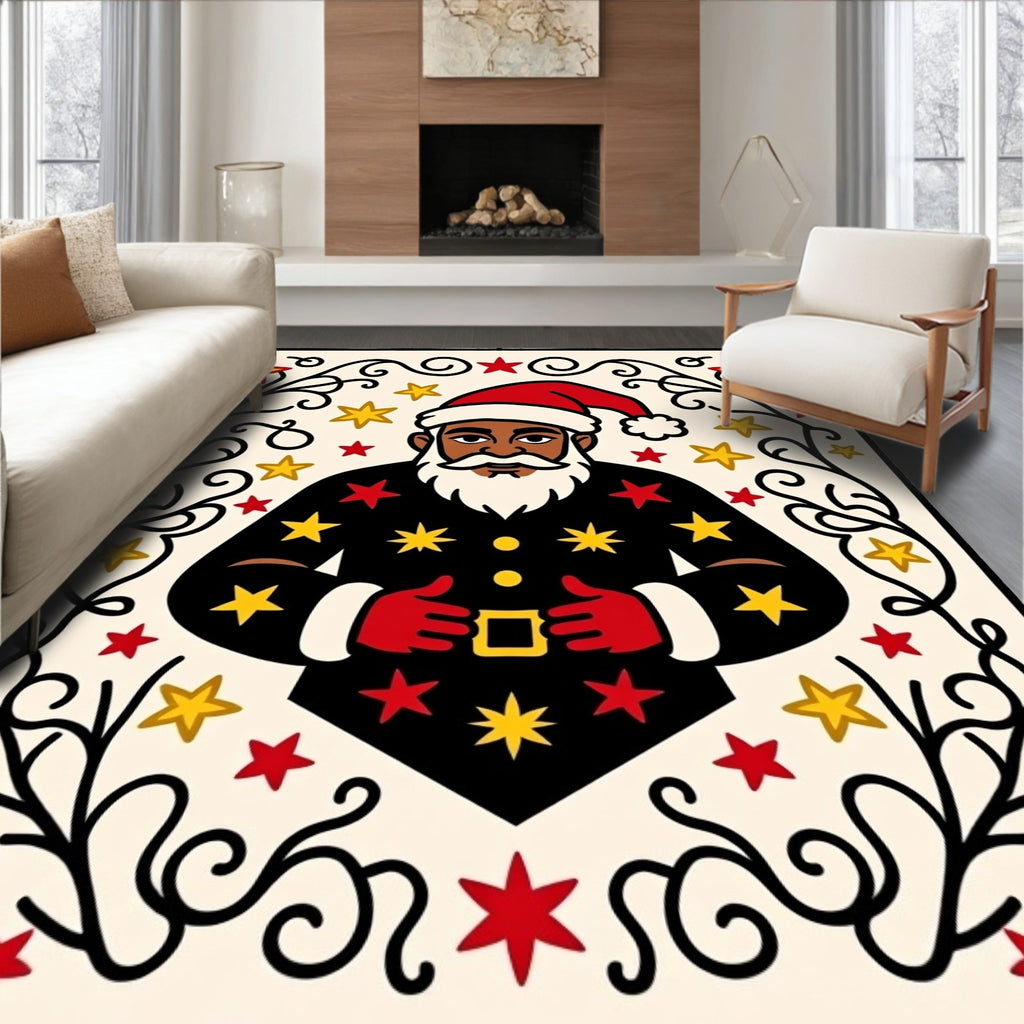 Retro Santa Claus Red Star Rug