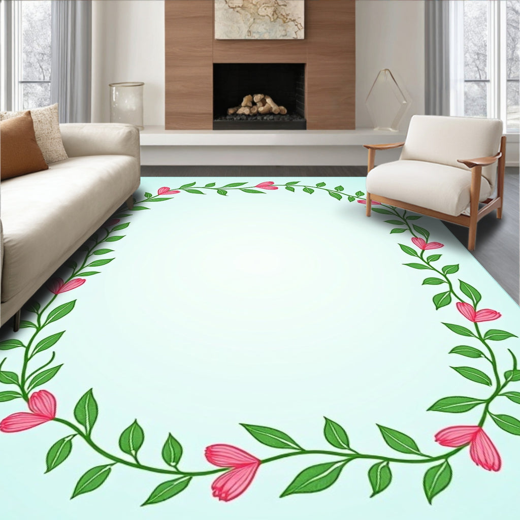 Pink Coral Vine Border Rug