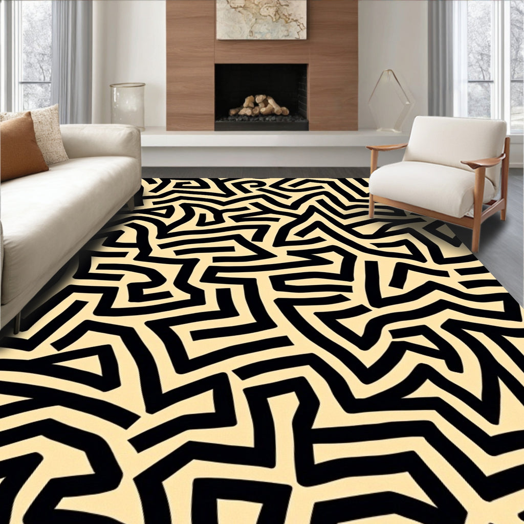 Bold Black Organic Mid Century Rug