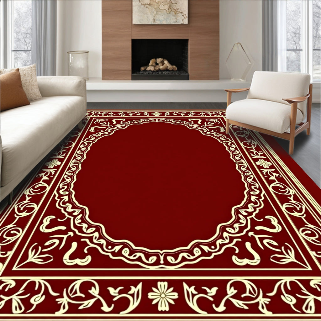 Crimson and Gold Detailed Floral Arch Rug