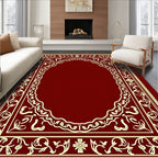 Crimson and Gold Detailed Floral Arch Rug