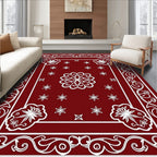 Deep Red White Scrollwork Bloom Rug