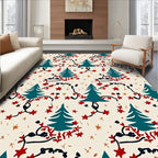 Teal Pine Tree with Red Star Garland Rug