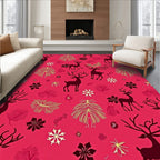 Bold Red Reindeer Christmas Forest Rug