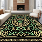 Vintage Yellow Green Interlocking Medallion Rug