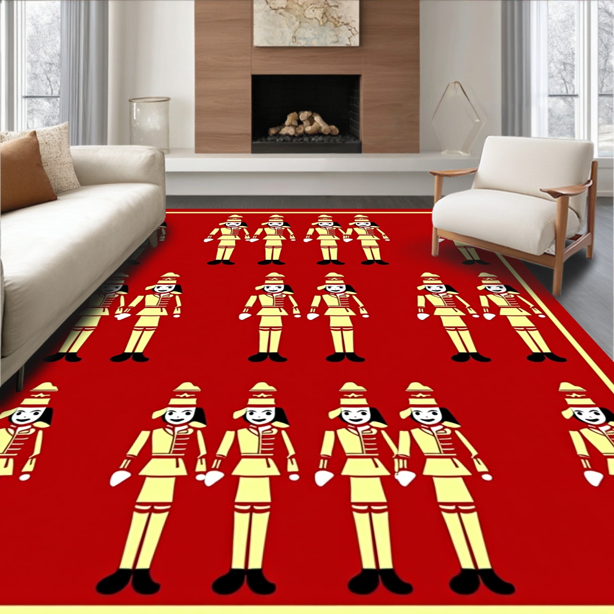 Red Yellow Nutcracker Soldiers Repeat Rug
