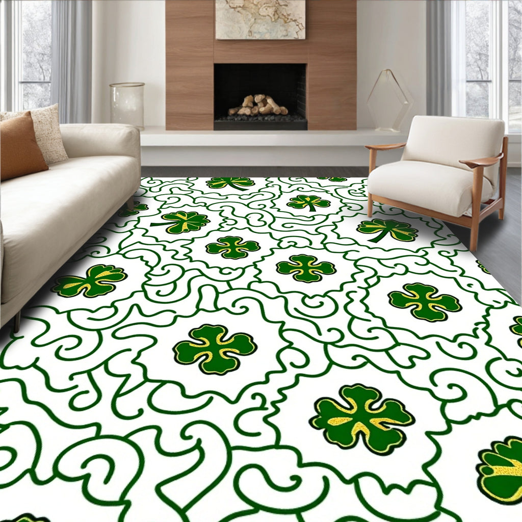Green Clover Meadow Swirl Rug